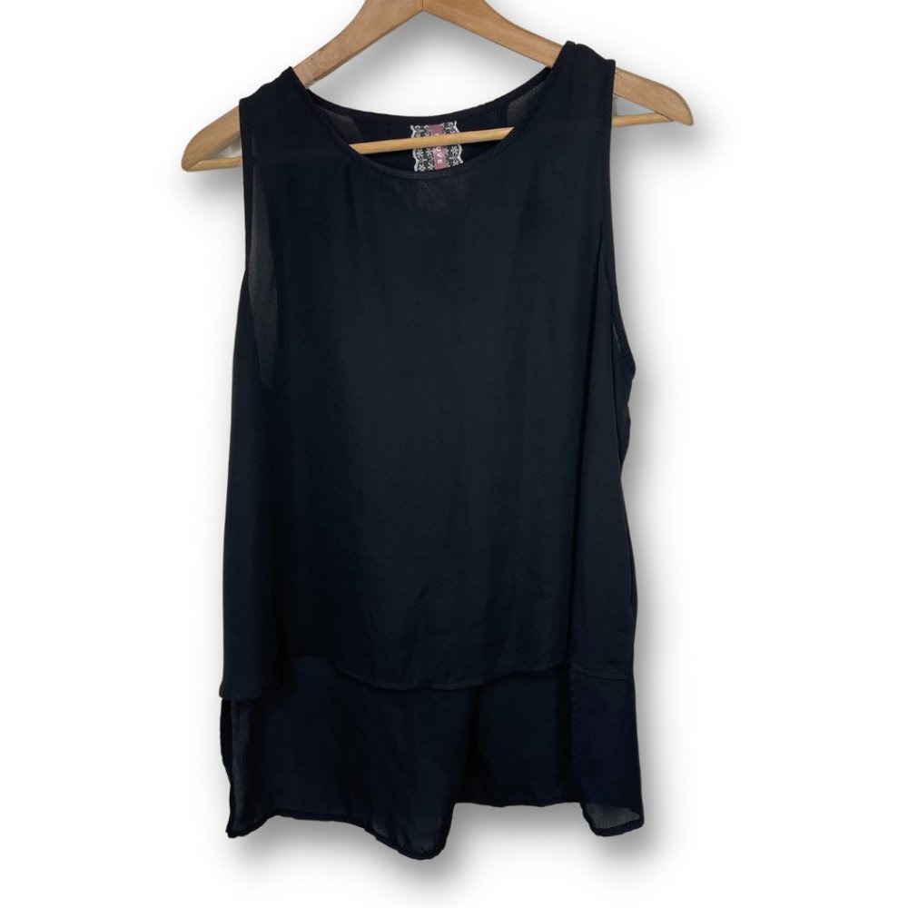 Mauve | Sheer Black Sleeveless Top with Split Sides and Back | Size L
